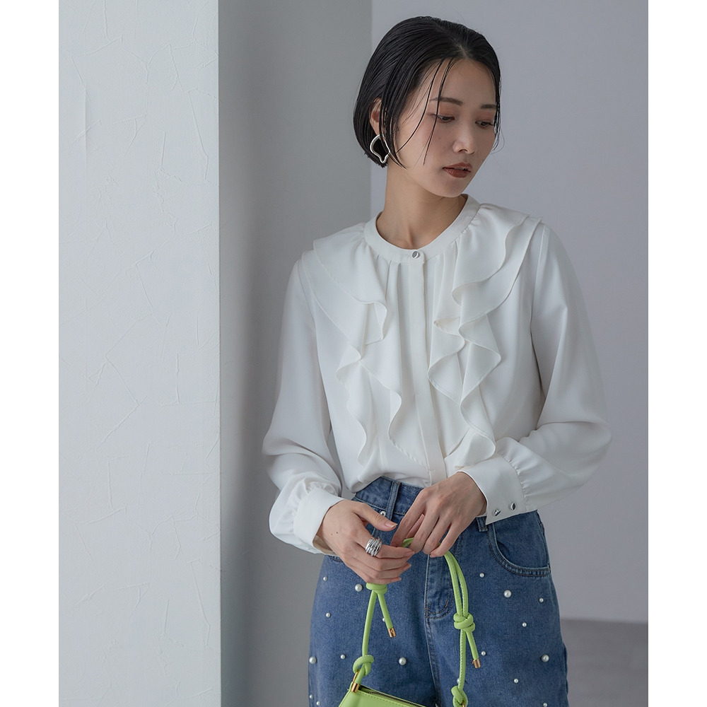 【入学式・卒業式・フォーマル】<単品>パウダークロスフロントフリルデザインブラウス 大きいサイズ Callarus16