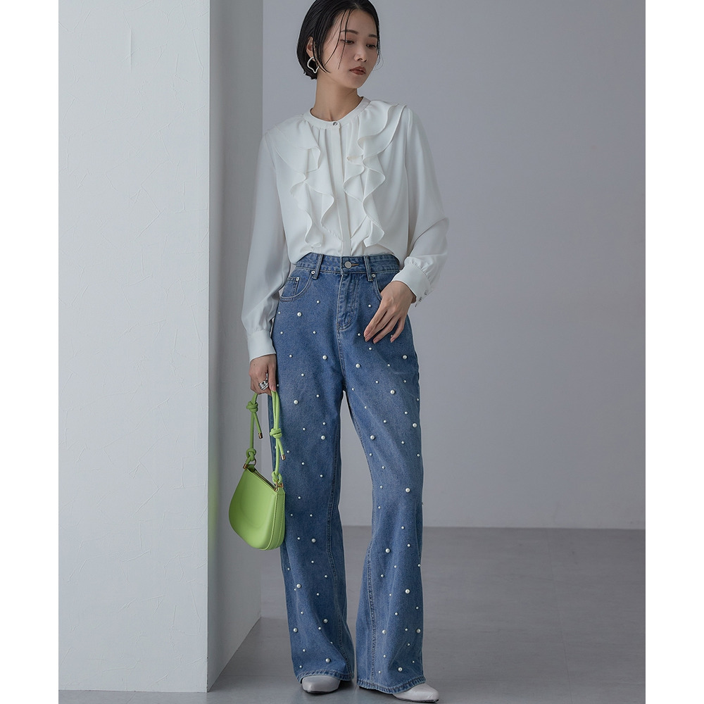 【入学式・卒業式・フォーマル】<単品>パウダークロスフロントフリルデザインブラウス 大きいサイズ Callarus17