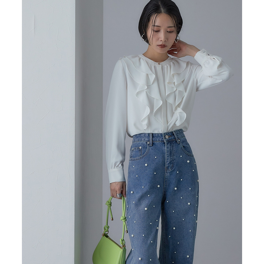 【入学式・卒業式・フォーマル】<単品>パウダークロスフロントフリルデザインブラウス 大きいサイズ Callarus18