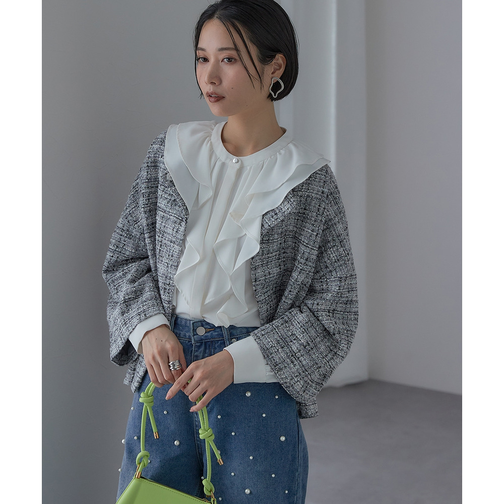 【入学式・卒業式・フォーマル】<単品>パウダークロスフロントフリルデザインブラウス 大きいサイズ Callarus20