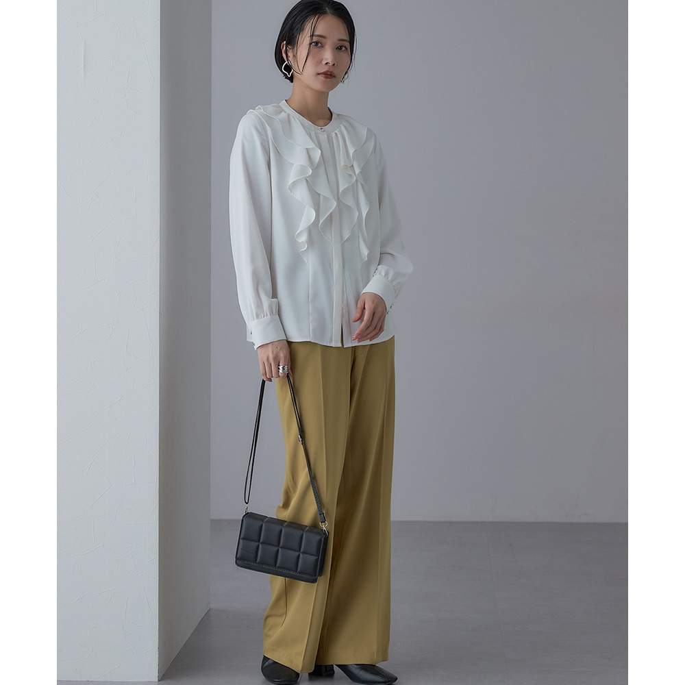 【入学式・卒業式・フォーマル】<単品>パウダークロスフロントフリルデザインブラウス 大きいサイズ Callarus21