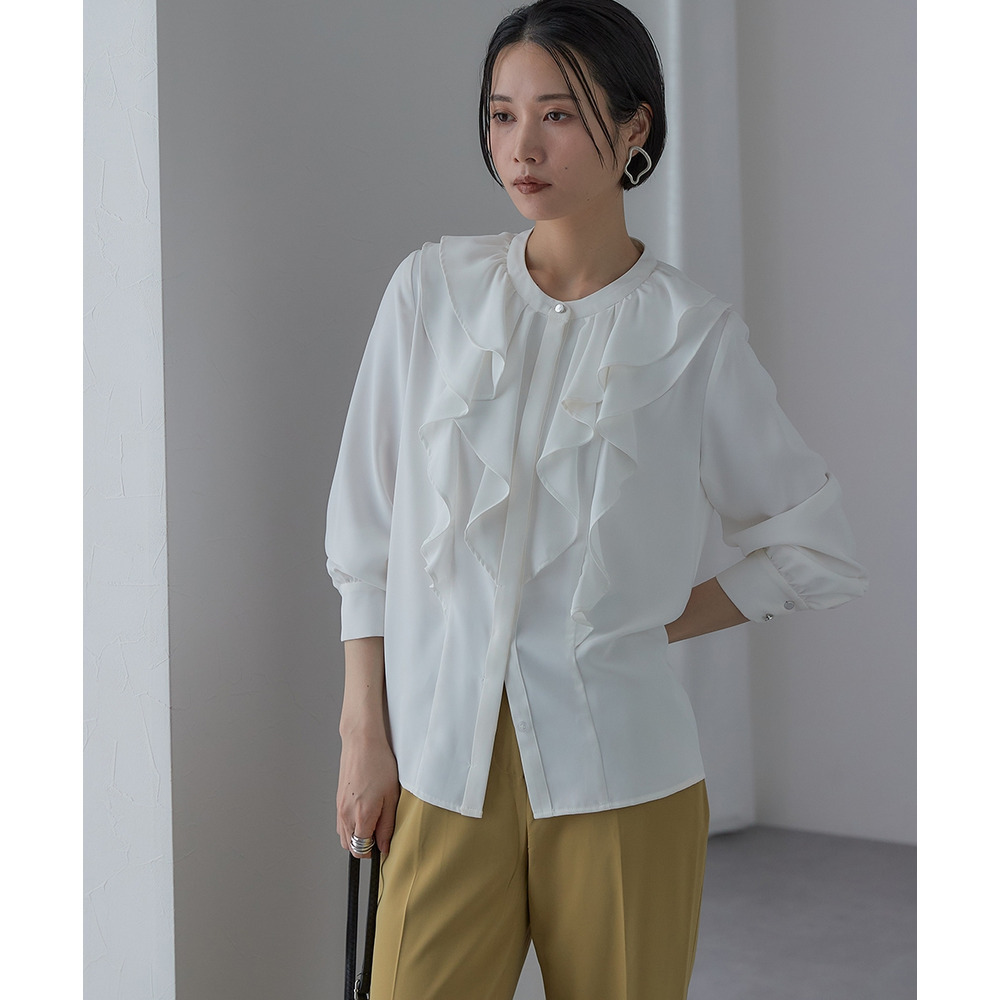 【入学式・卒業式・フォーマル】<単品>パウダークロスフロントフリルデザインブラウス 大きいサイズ Callarus24