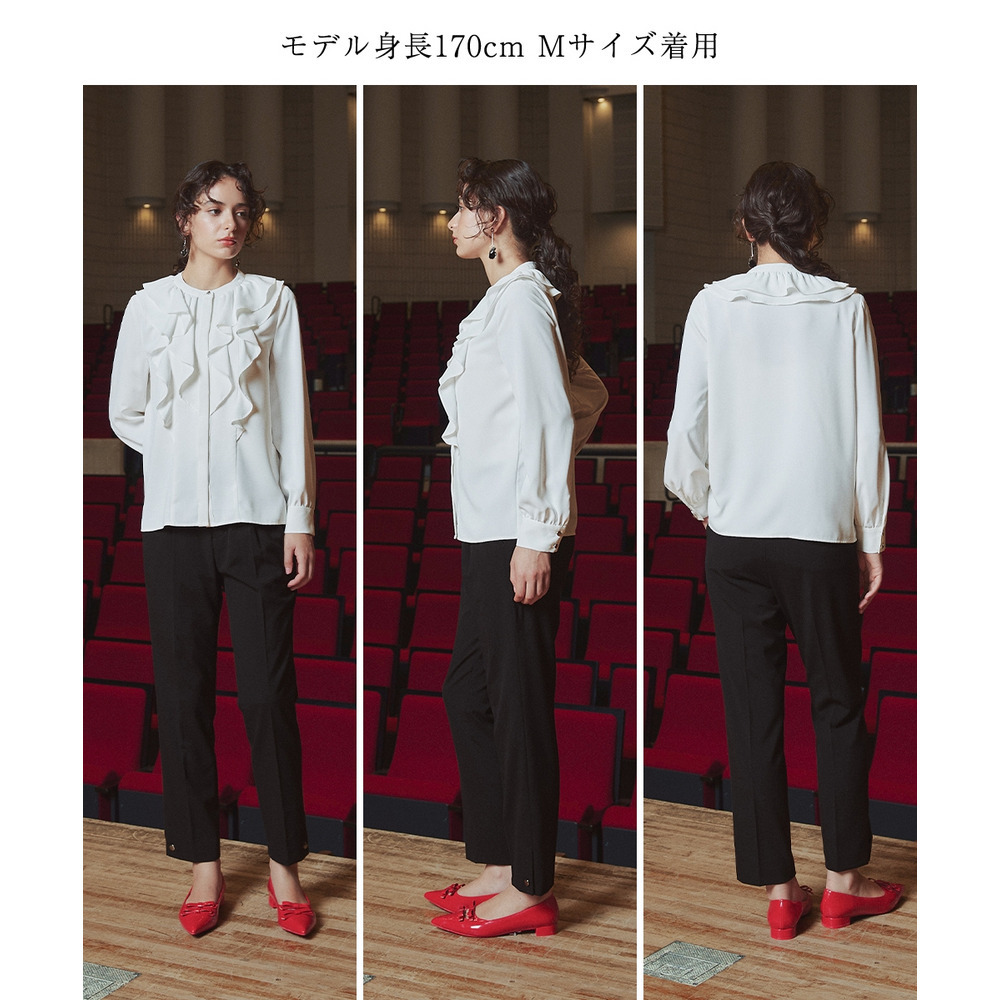 【入学式・卒業式・フォーマル】<単品>パウダークロスフロントフリルデザインブラウス 大きいサイズ Callarus25