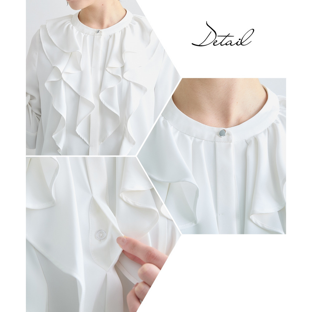 【入学式・卒業式・フォーマル】<単品>パウダークロスフロントフリルデザインブラウス 大きいサイズ Callarus28