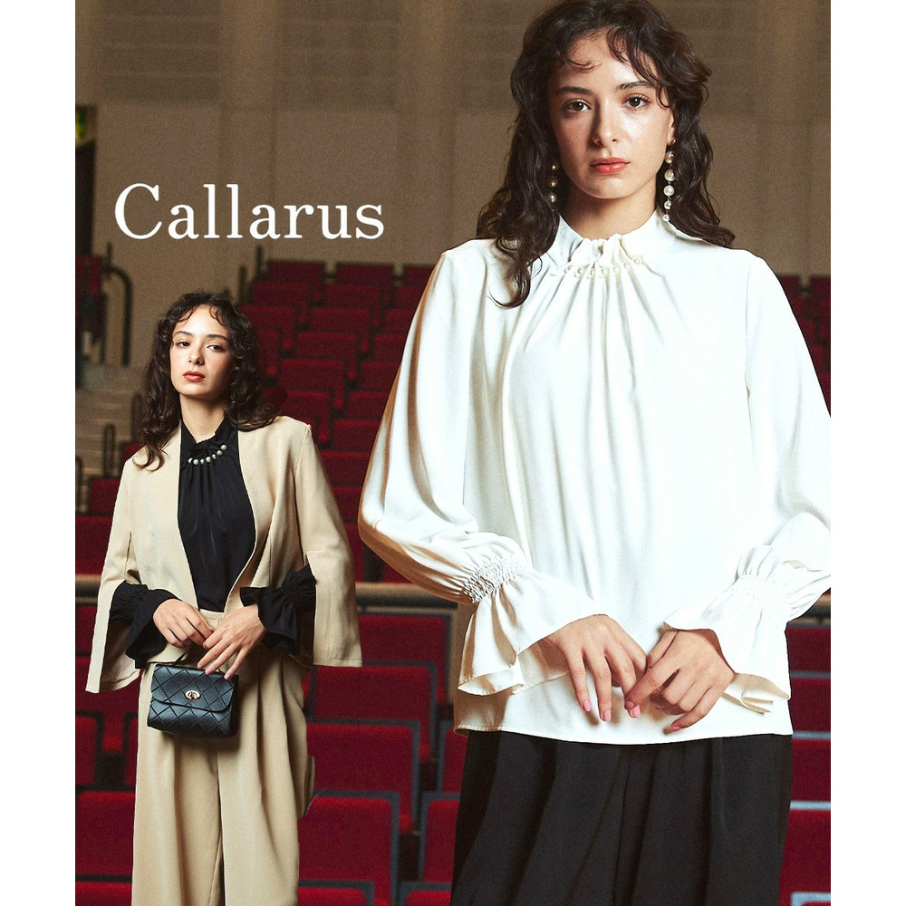 【入学式・卒業式・フォーマル】<単品>パウダークロスフロントタックパール調ボタンブラウス 大きいサイズ Callarus1
