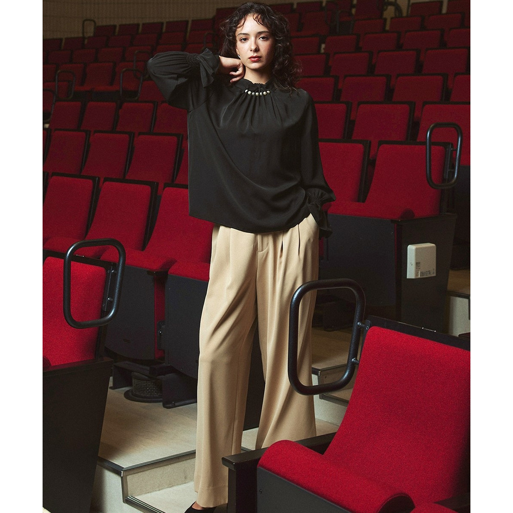 【入学式・卒業式・フォーマル】<単品>パウダークロスフロントタックパール調ボタンブラウス 大きいサイズ Callarus10