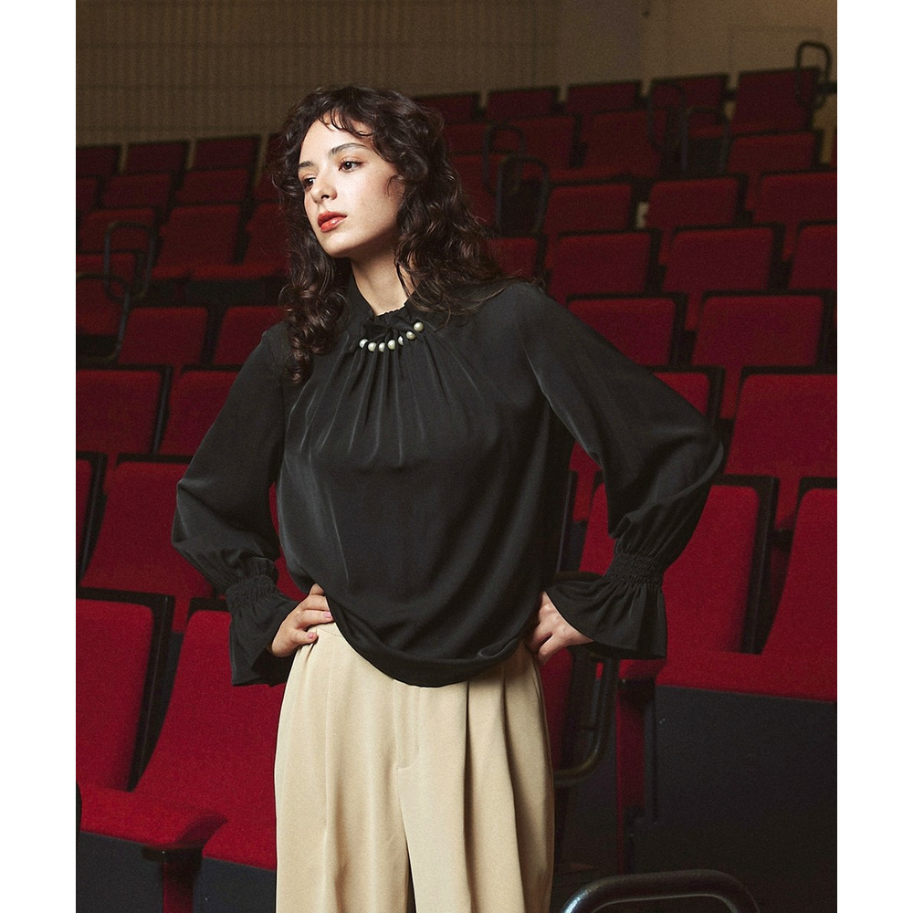 【入学式・卒業式・フォーマル】<単品>パウダークロスフロントタックパール調ボタンブラウス 大きいサイズ Callarus12