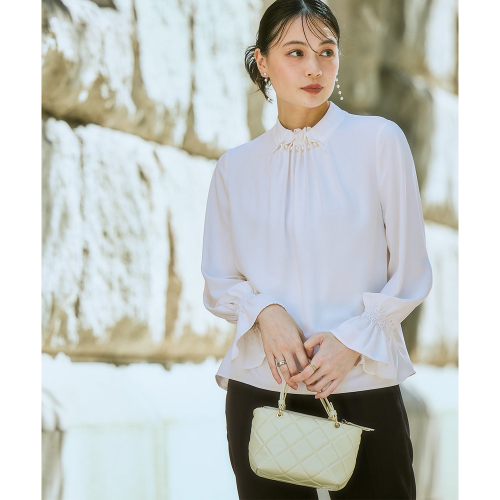 【入学式・卒業式・フォーマル】<単品>パウダークロスフロントタックパール調ボタンブラウス 大きいサイズ Callarus18