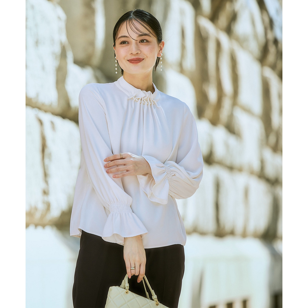 【入学式・卒業式・フォーマル】<単品>パウダークロスフロントタックパール調ボタンブラウス 大きいサイズ Callarus21