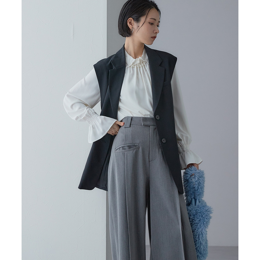 【入学式・卒業式・フォーマル】<単品>パウダークロスフロントタックパール調ボタンブラウス 大きいサイズ Callarus26