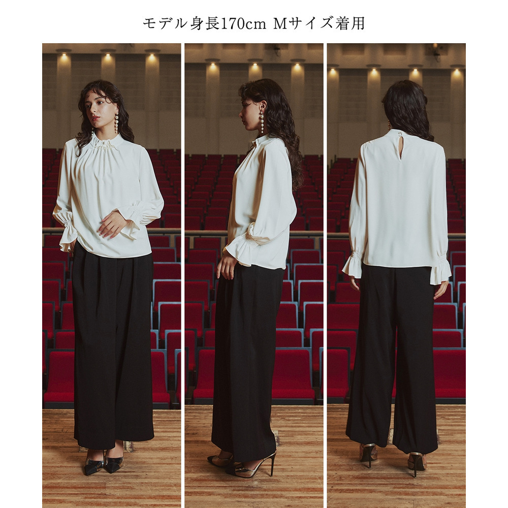 【入学式・卒業式・フォーマル】<単品>パウダークロスフロントタックパール調ボタンブラウス 大きいサイズ Callarus27