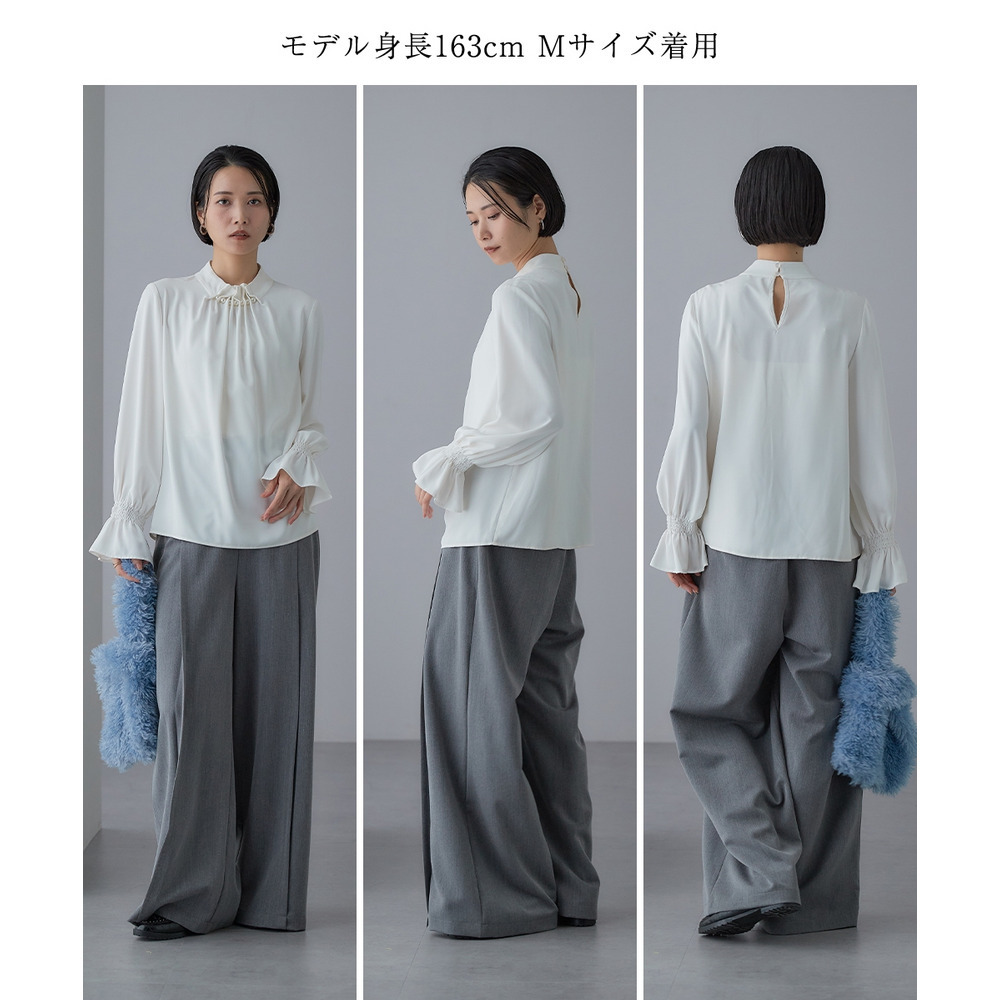 【入学式・卒業式・フォーマル】<単品>パウダークロスフロントタックパール調ボタンブラウス 大きいサイズ Callarus28