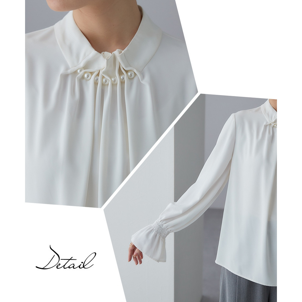 【入学式・卒業式・フォーマル】<単品>パウダークロスフロントタックパール調ボタンブラウス 大きいサイズ Callarus29