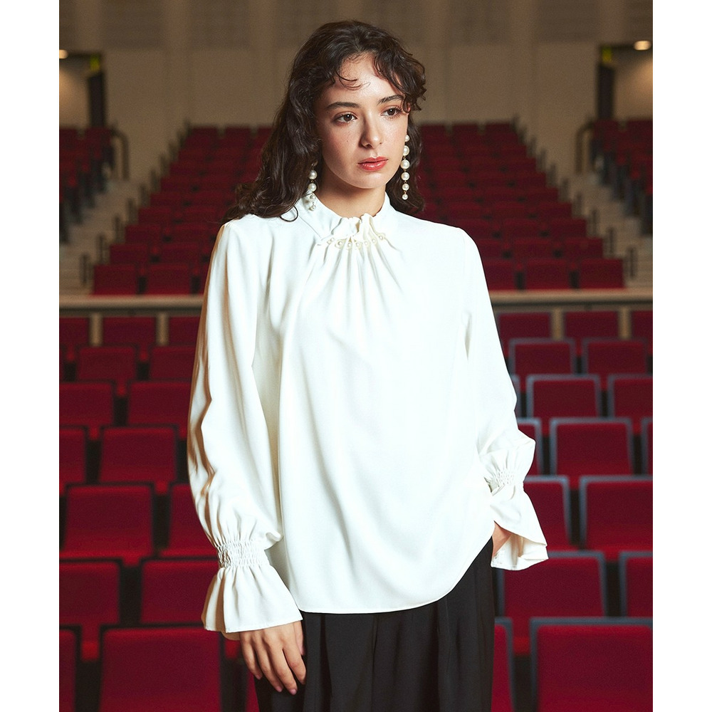 【入学式・卒業式・フォーマル】<単品>パウダークロスフロントタックパール調ボタンブラウス 大きいサイズ Callarus6