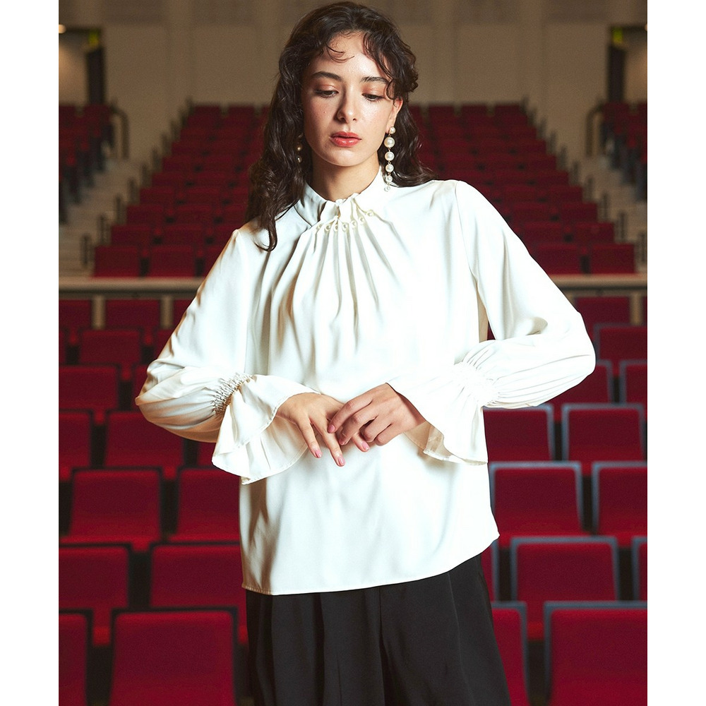 【入学式・卒業式・フォーマル】<単品>パウダークロスフロントタックパール調ボタンブラウス 大きいサイズ Callarus7