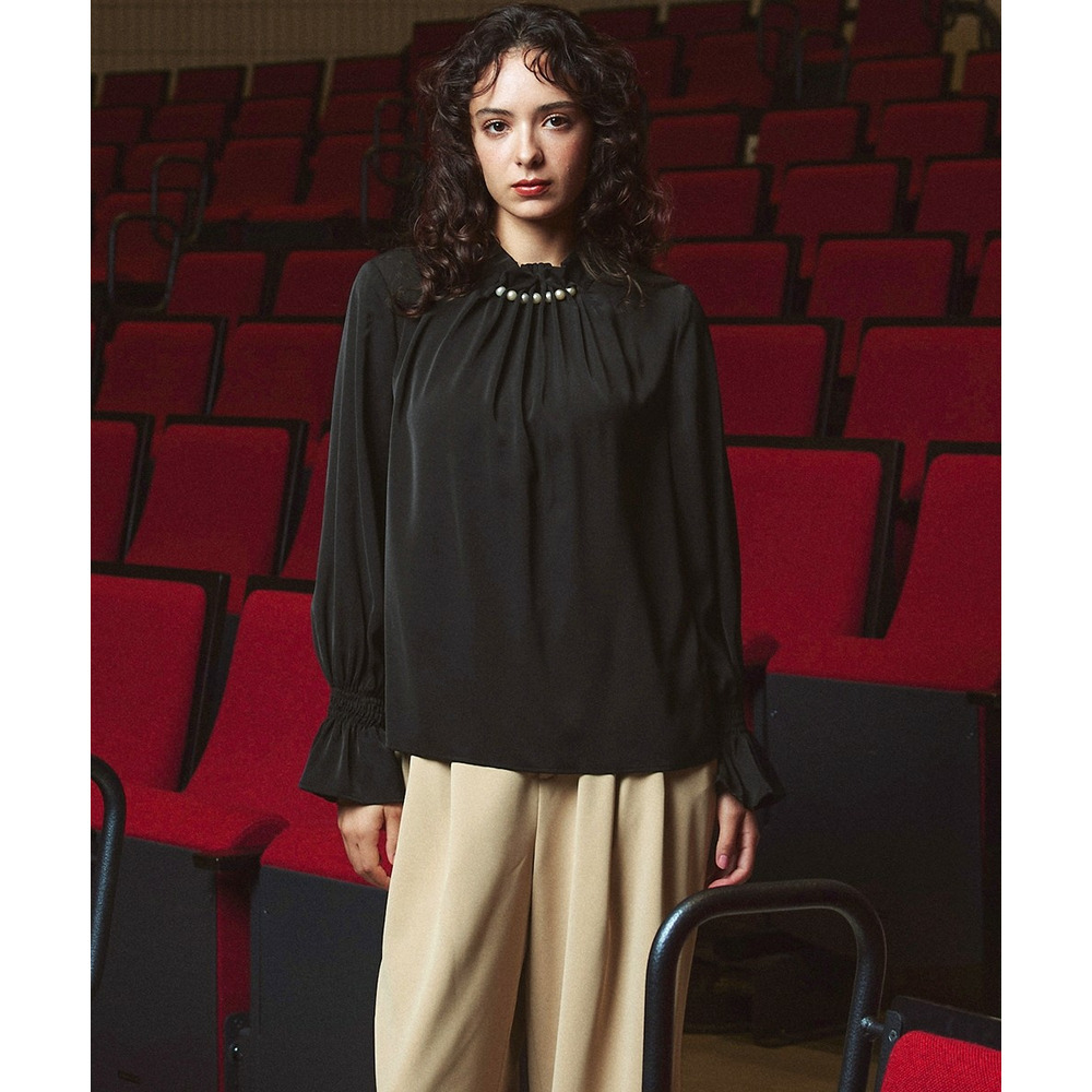 【入学式・卒業式・フォーマル】<単品>パウダークロスフロントタックパール調ボタンブラウス 大きいサイズ Callarus1