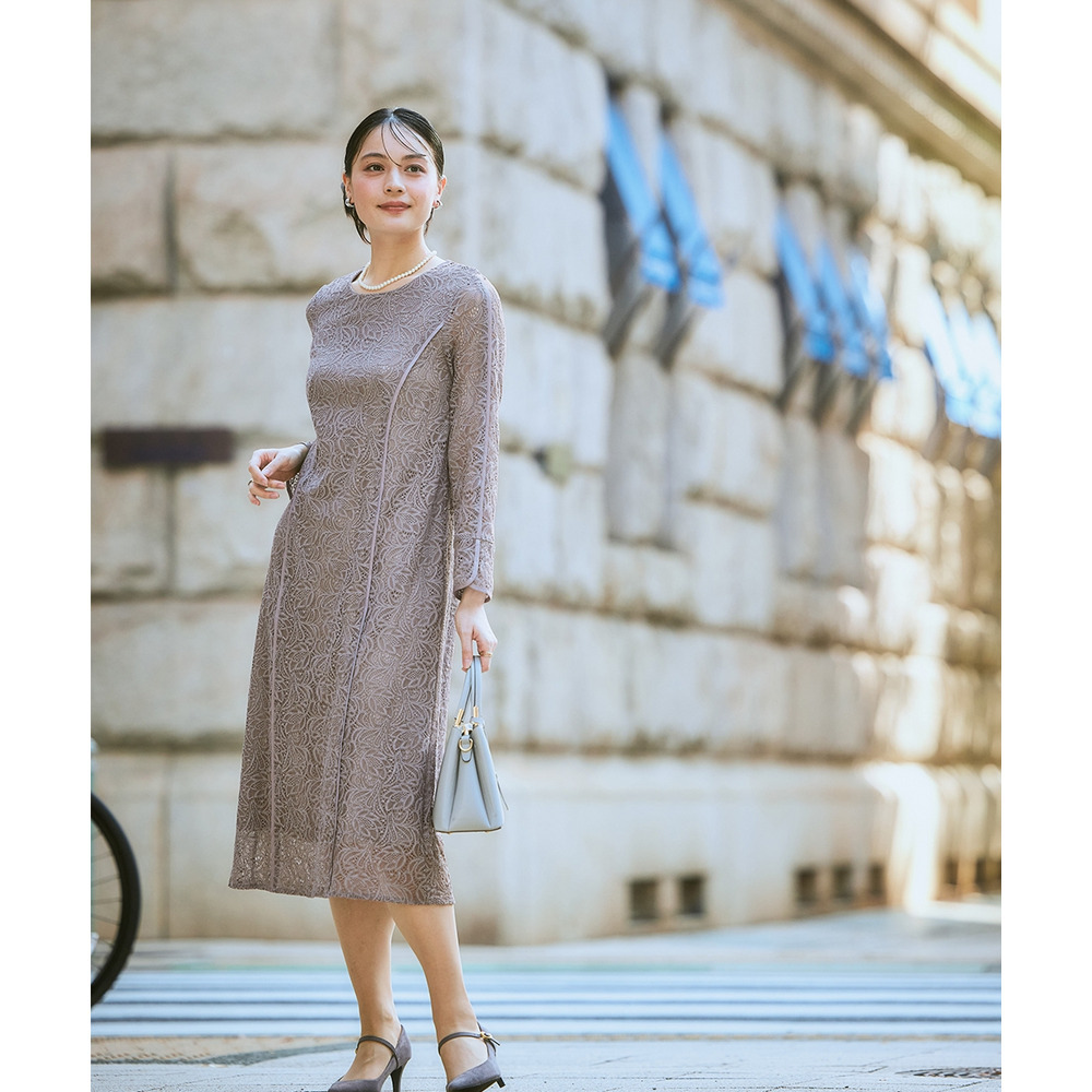 【入学式・卒業式・フォーマル】ダブルクロスパール調デザインノーカラージャケット+総レースワンピースアンサンブル 大きいサイズ Callarus10