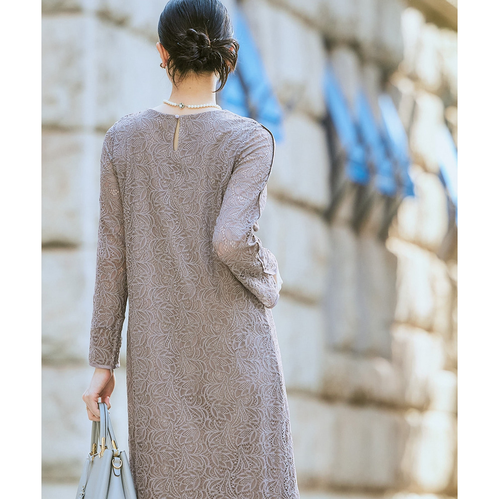 【入学式・卒業式・フォーマル】ダブルクロスパール調デザインノーカラージャケット+総レースワンピースアンサンブル 大きいサイズ Callarus12