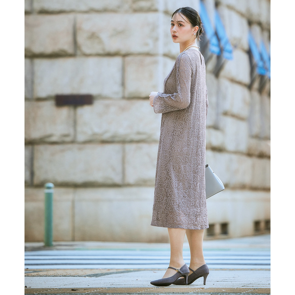 【入学式・卒業式・フォーマル】ダブルクロスパール調デザインノーカラージャケット+総レースワンピースアンサンブル 大きいサイズ Callarus13