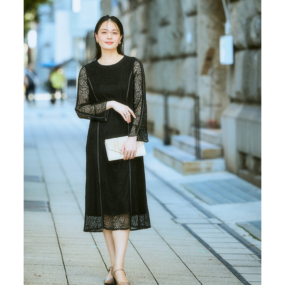 【入学式・卒業式・フォーマル】ダブルクロスパール調デザインノーカラージャケット+総レースワンピースアンサンブル 大きいサイズ Callarus22