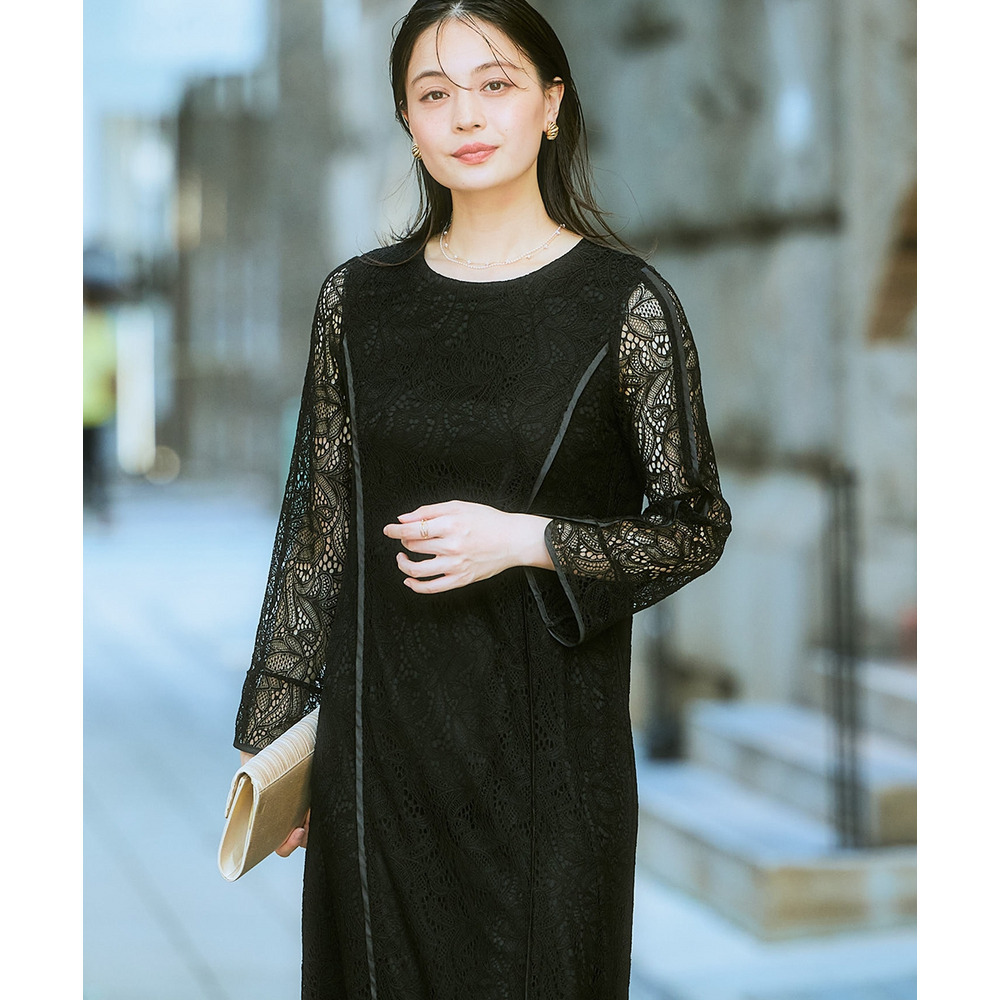 【入学式・卒業式・フォーマル】ダブルクロスパール調デザインノーカラージャケット+総レースワンピースアンサンブル 大きいサイズ Callarus23