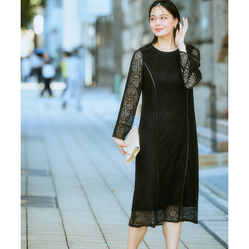 【入学式・卒業式・フォーマル】ダブルクロスパール調デザインノーカラージャケット+総レースワンピースアンサンブル 大きいサイズ Callarus24