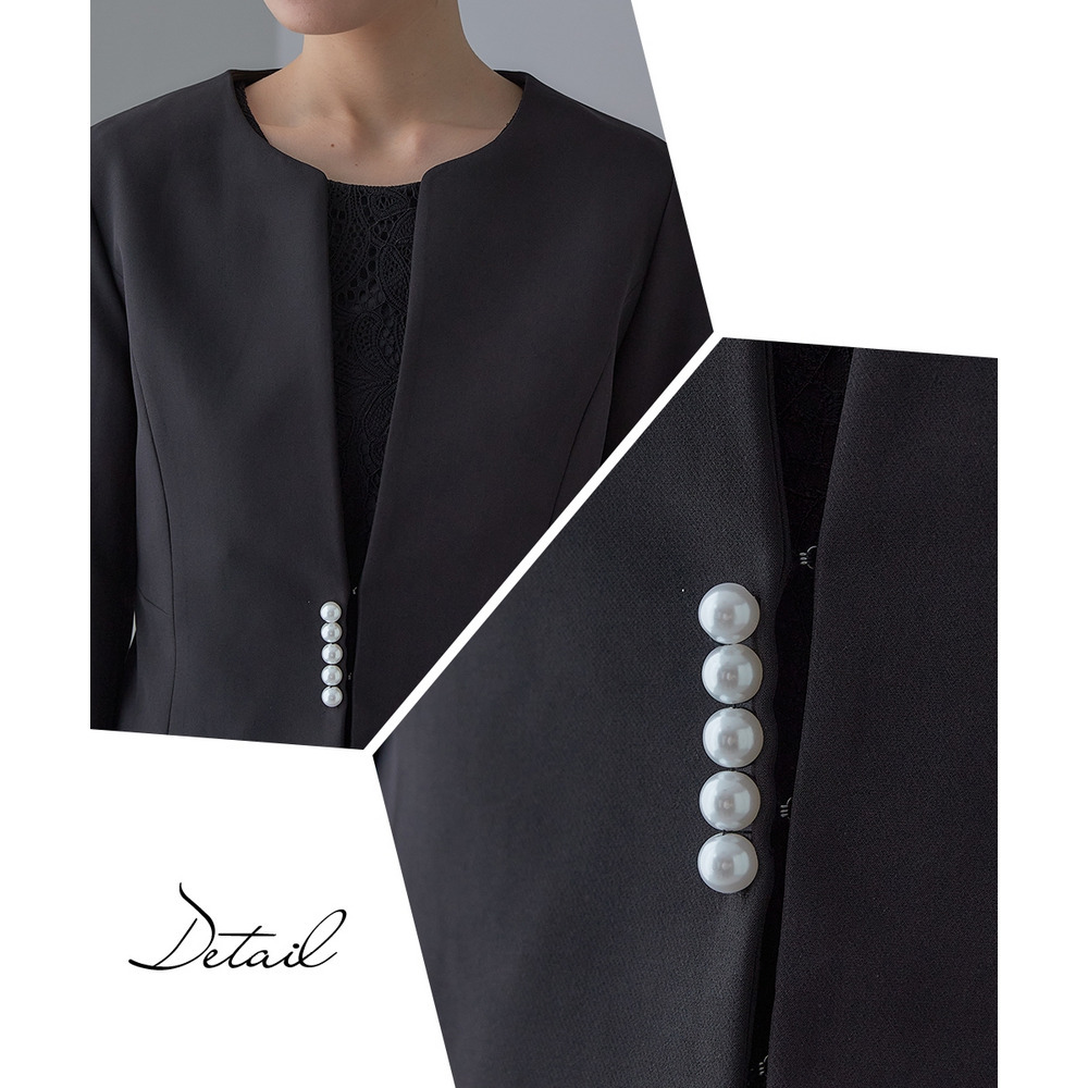 【入学式・卒業式・フォーマル】ダブルクロスパール調デザインノーカラージャケット+総レースワンピースアンサンブル 大きいサイズ Callarus26