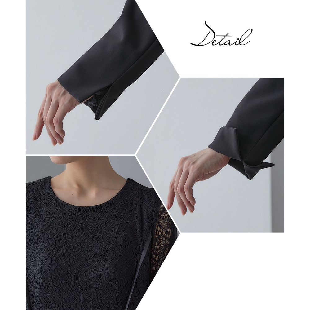 【入学式・卒業式・フォーマル】ダブルクロスパール調デザインノーカラージャケット+総レースワンピースアンサンブル 大きいサイズ Callarus28