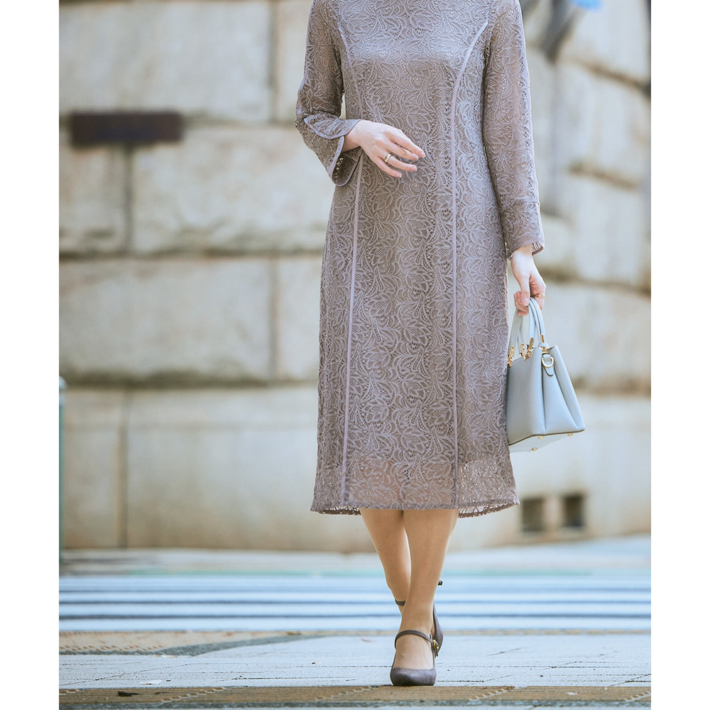 【入学式・卒業式・フォーマル】ダブルクロスパール調デザインノーカラージャケット+総レースワンピースアンサンブル 大きいサイズ Callarus8