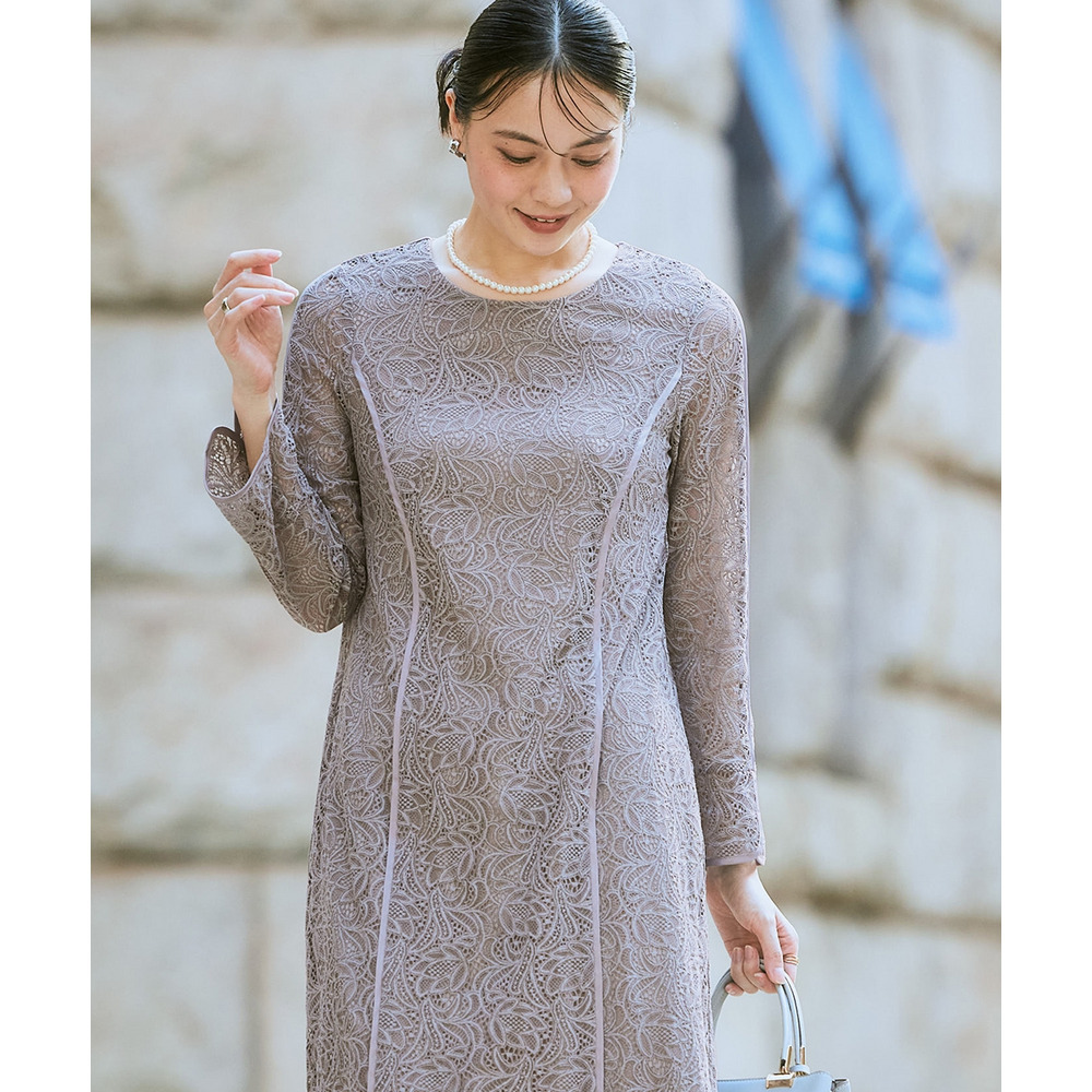 【入学式・卒業式・フォーマル】ダブルクロスパール調デザインノーカラージャケット+総レースワンピースアンサンブル 大きいサイズ Callarus9