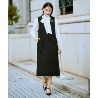 【入学式・卒業式・フォーマル】ダブルクロスジャンパースカート+ボウタイリボンブラウスストレッチセットアップ（ブローチ付） 大きいサイズ　Callarus