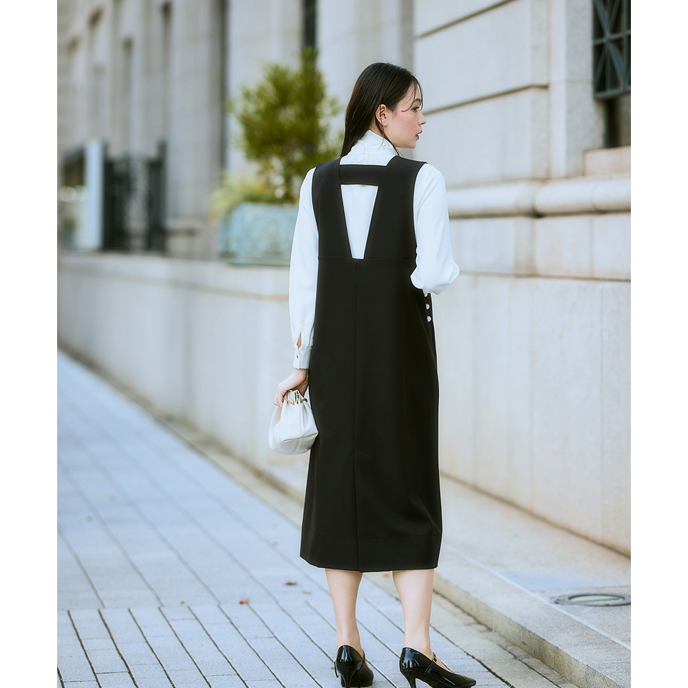 【入学式・卒業式・フォーマル】ダブルクロスジャンパースカート+ボウタイリボンブラウスストレッチセットアップ(ブローチ付) 大きいサイズ Callarus10