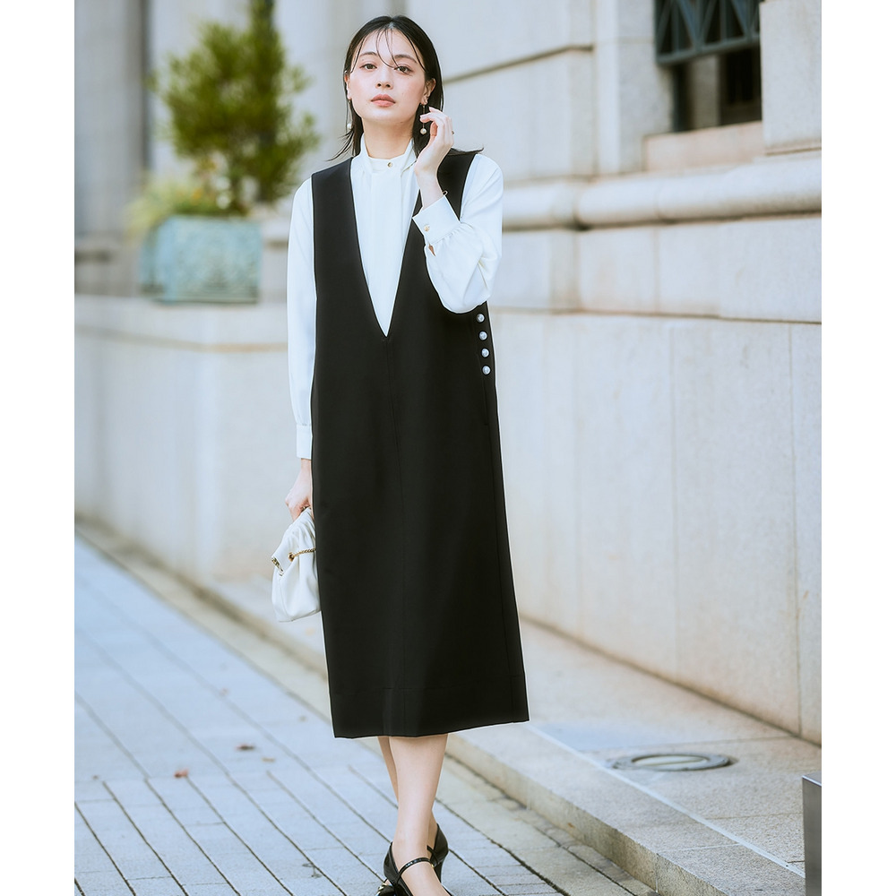 【入学式・卒業式・フォーマル】ダブルクロスジャンパースカート+ボウタイリボンブラウスストレッチセットアップ(ブローチ付) 大きいサイズ Callarus15