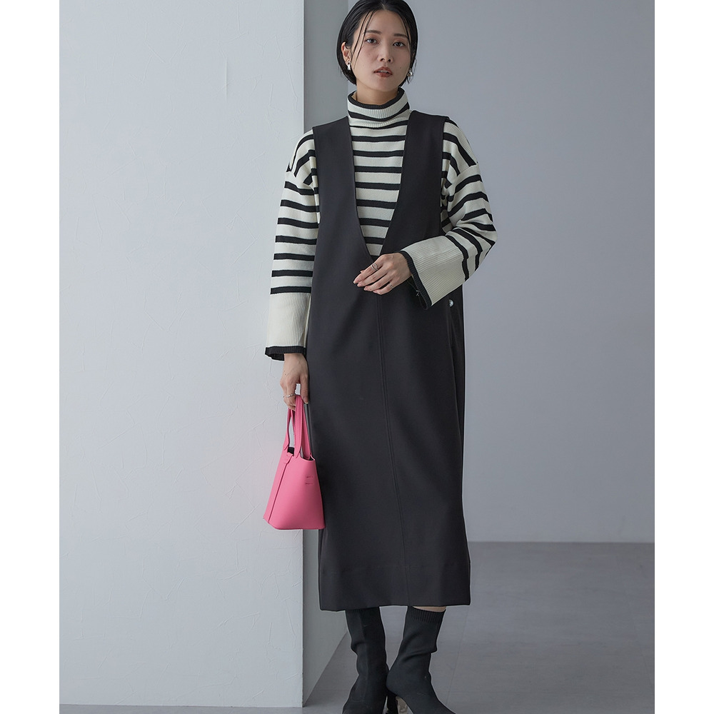 【入学式・卒業式・フォーマル】ダブルクロスジャンパースカート+ボウタイリボンブラウスストレッチセットアップ(ブローチ付) 大きいサイズ Callarus21