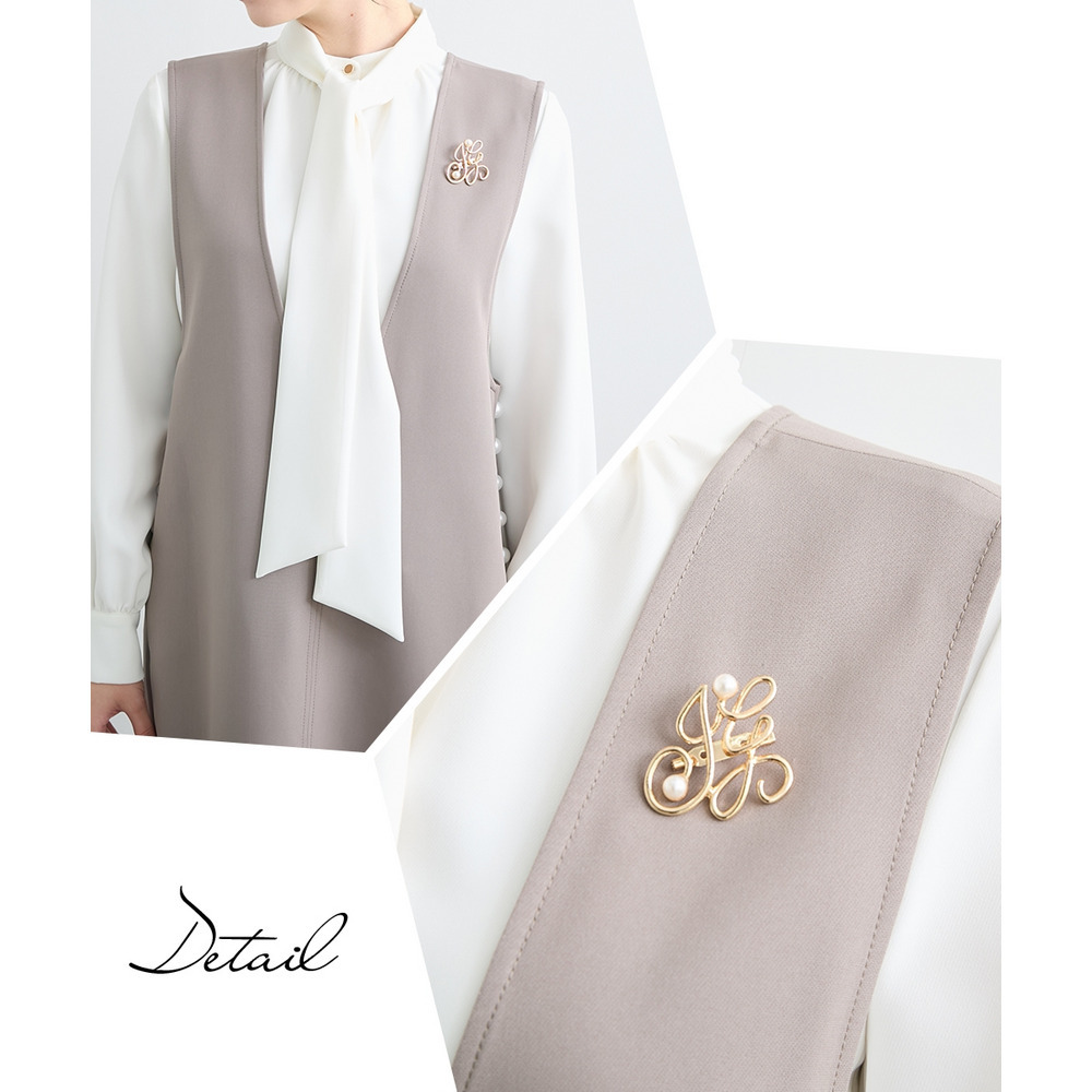 【入学式・卒業式・フォーマル】ダブルクロスジャンパースカート+ボウタイリボンブラウスストレッチセットアップ(ブローチ付) 大きいサイズ Callarus25