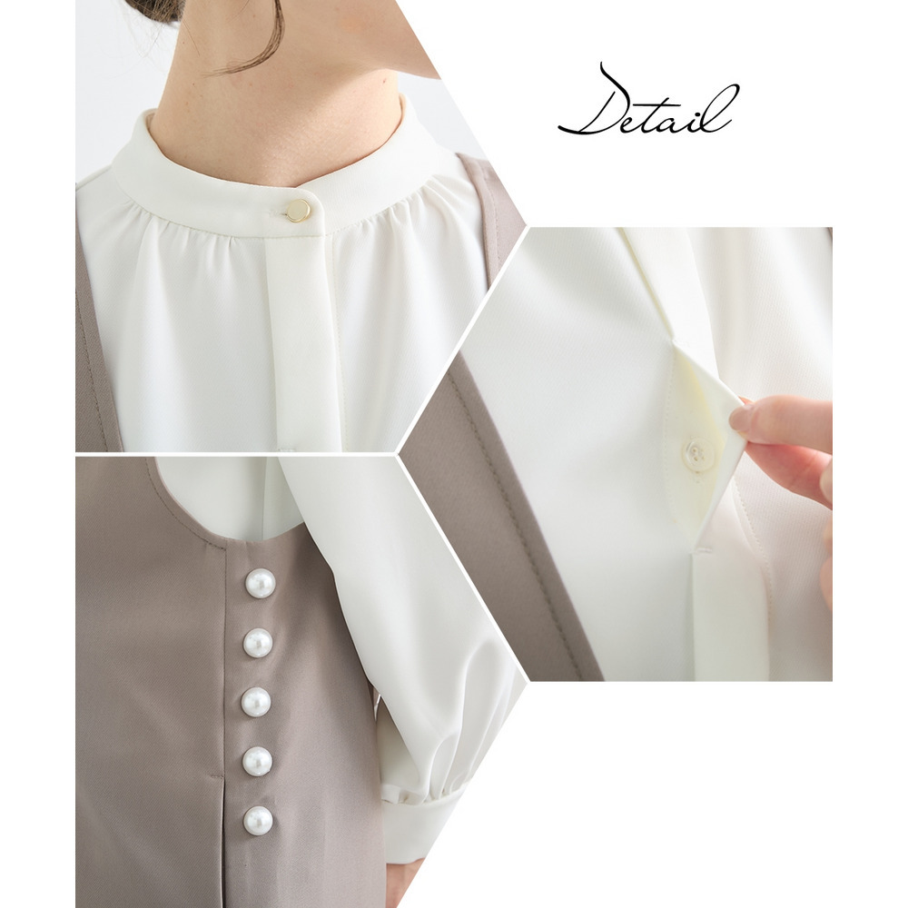 【入学式・卒業式・フォーマル】ダブルクロスジャンパースカート+ボウタイリボンブラウスストレッチセットアップ(ブローチ付) 大きいサイズ Callarus27