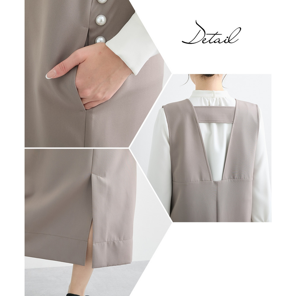 【入学式・卒業式・フォーマル】ダブルクロスジャンパースカート+ボウタイリボンブラウスストレッチセットアップ(ブローチ付) 大きいサイズ Callarus28