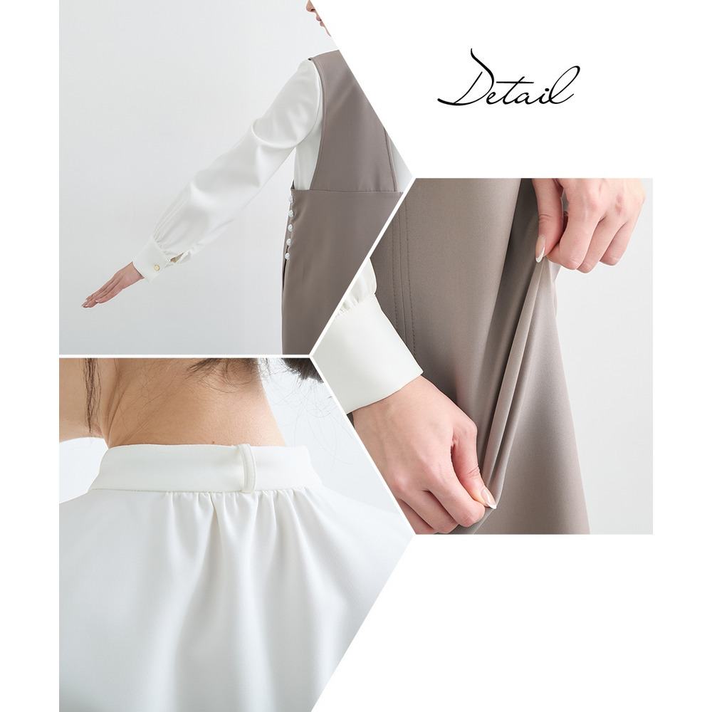 【入学式・卒業式・フォーマル】ダブルクロスジャンパースカート+ボウタイリボンブラウスストレッチセットアップ(ブローチ付) 大きいサイズ Callarus29