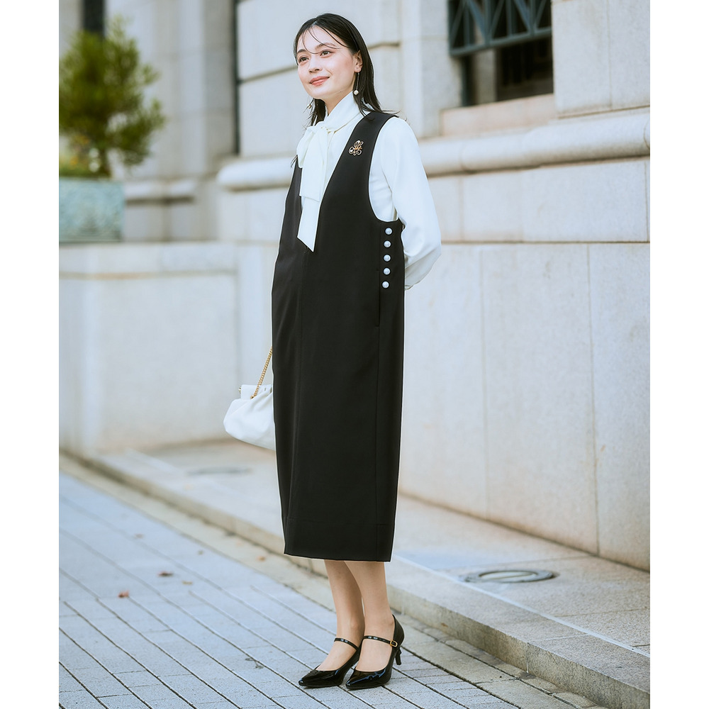 【入学式・卒業式・フォーマル】ダブルクロスジャンパースカート+ボウタイリボンブラウスストレッチセットアップ(ブローチ付) 大きいサイズ Callarus8