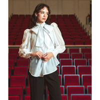 【入学式・卒業式・フォーマル】＜単品＞シアーボイルボウタイリボンデザインブラウス 大きいサイズ　Callarus