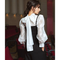 【入学式・卒業式・フォーマル】＜単品＞シアーボイルボウタイリボンデザインブラウス 大きいサイズ　Callarus