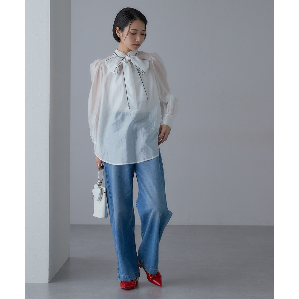 【入学式・卒業式・フォーマル】<単品>シアーボイルボウタイリボンデザインブラウス 大きいサイズ Callarus19