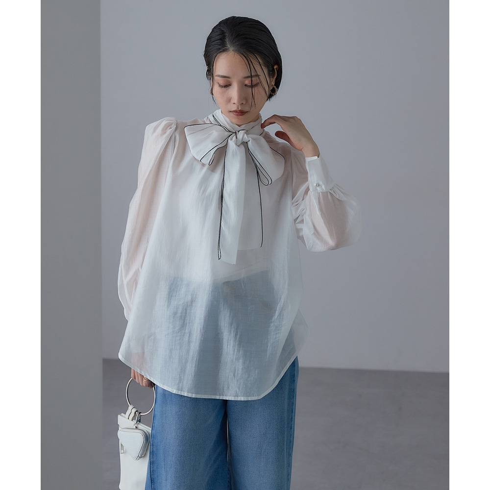 【入学式・卒業式・フォーマル】<単品>シアーボイルボウタイリボンデザインブラウス 大きいサイズ Callarus20