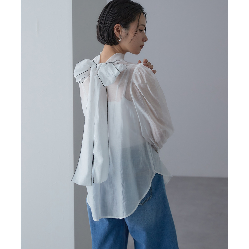 【入学式・卒業式・フォーマル】<単品>シアーボイルボウタイリボンデザインブラウス 大きいサイズ Callarus21