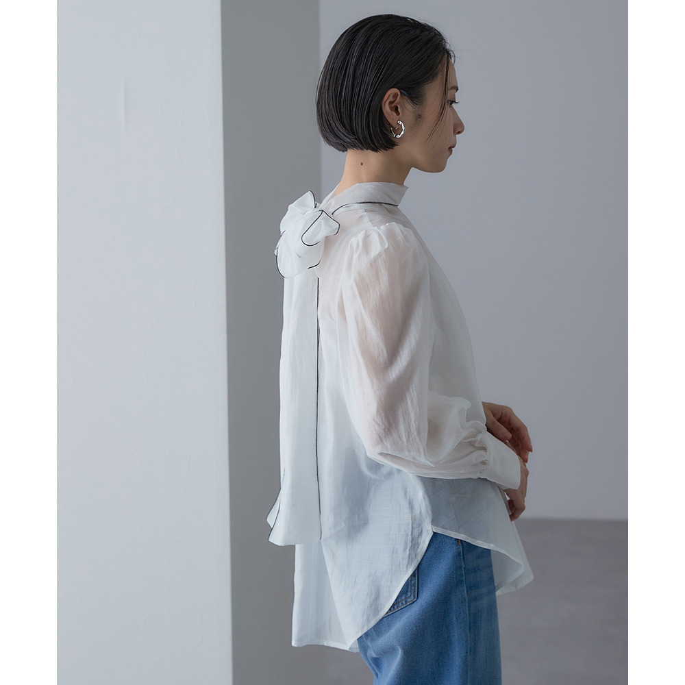 【入学式・卒業式・フォーマル】<単品>シアーボイルボウタイリボンデザインブラウス 大きいサイズ Callarus22