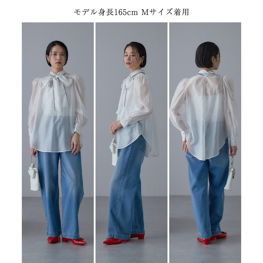 【入学式・卒業式・フォーマル】<単品>シアーボイルボウタイリボンデザインブラウス 大きいサイズ Callarus27