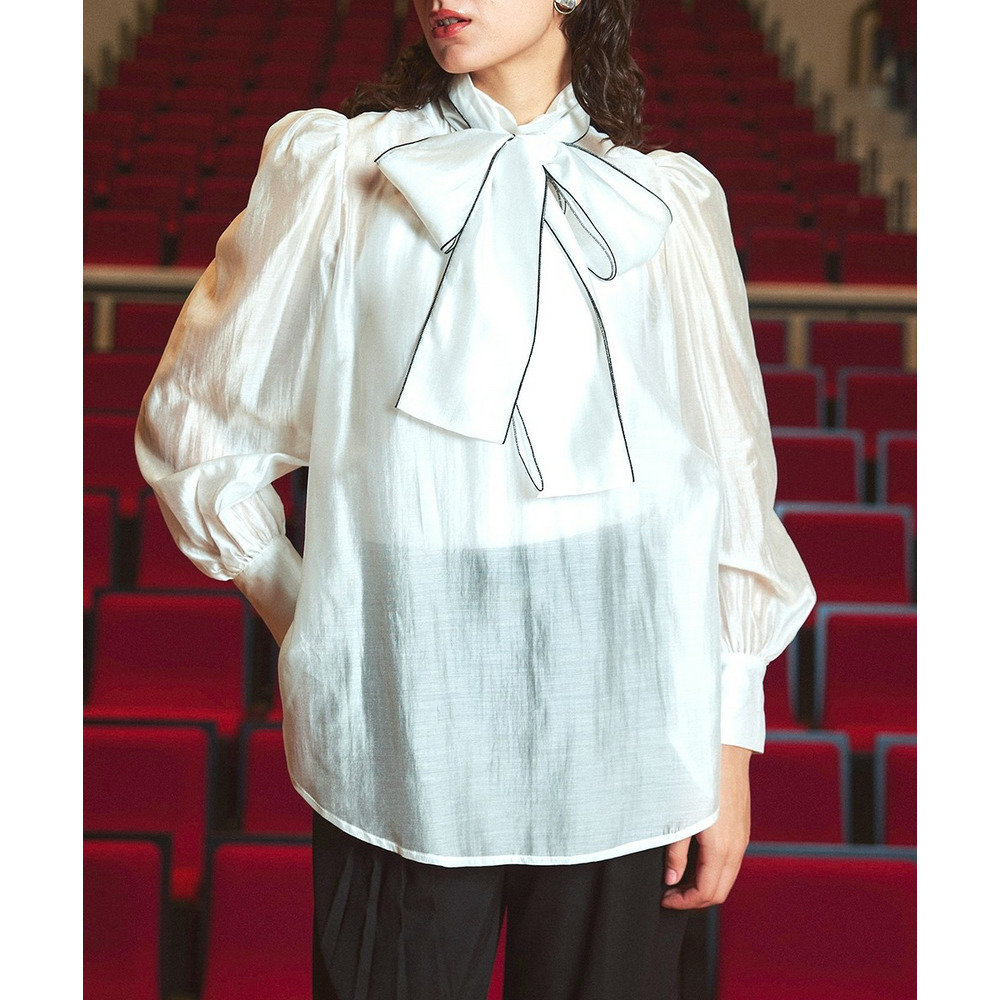 【入学式・卒業式・フォーマル】<単品>シアーボイルボウタイリボンデザインブラウス 大きいサイズ Callarus4