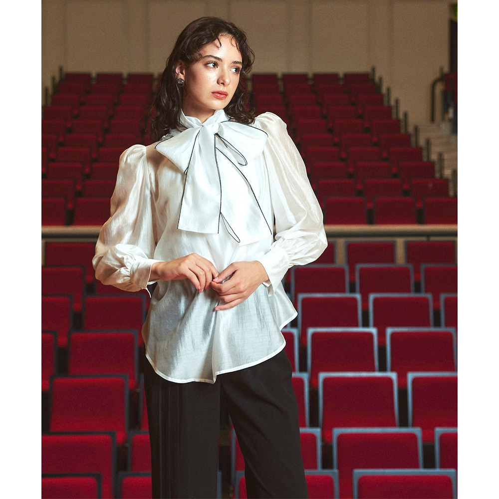 【入学式・卒業式・フォーマル】<単品>シアーボイルボウタイリボンデザインブラウス 大きいサイズ Callarus1