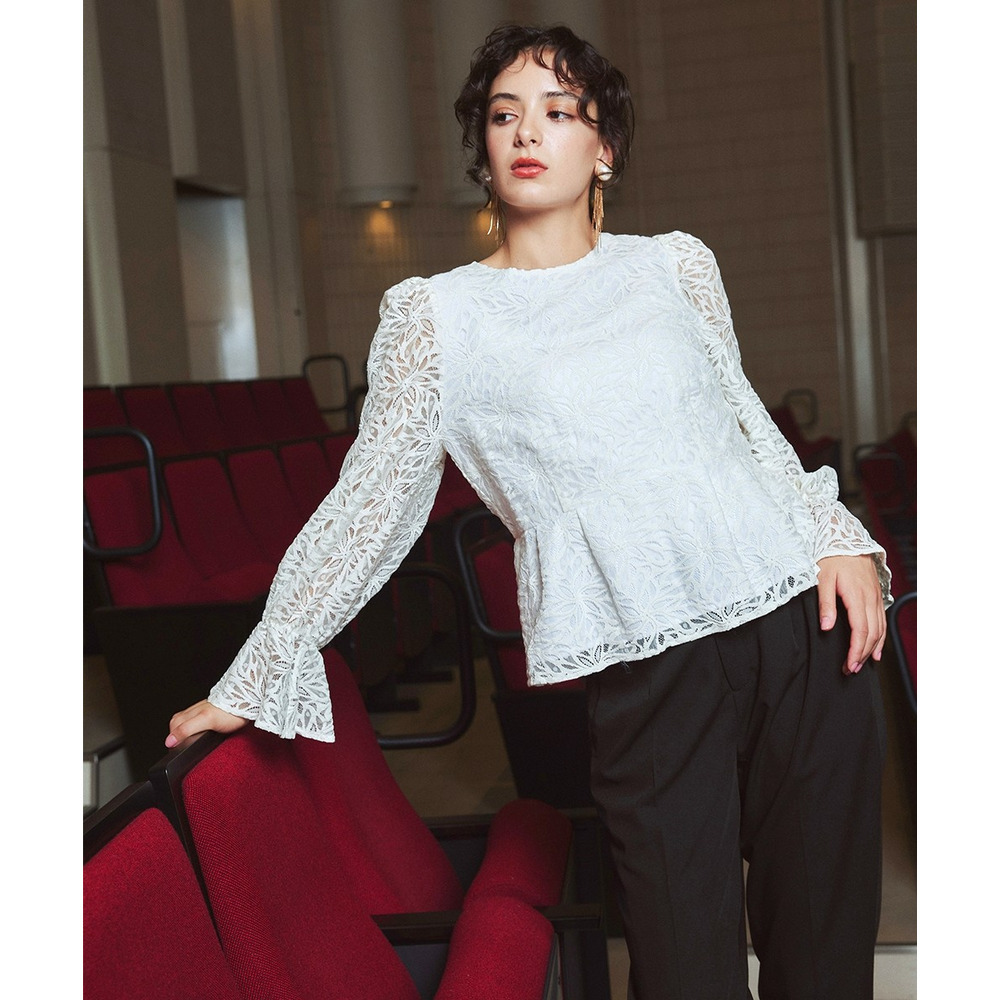 【入学式・卒業式・フォーマル】<単品>総レースペプラムデザインブラウス 大きいサイズ Callarus12