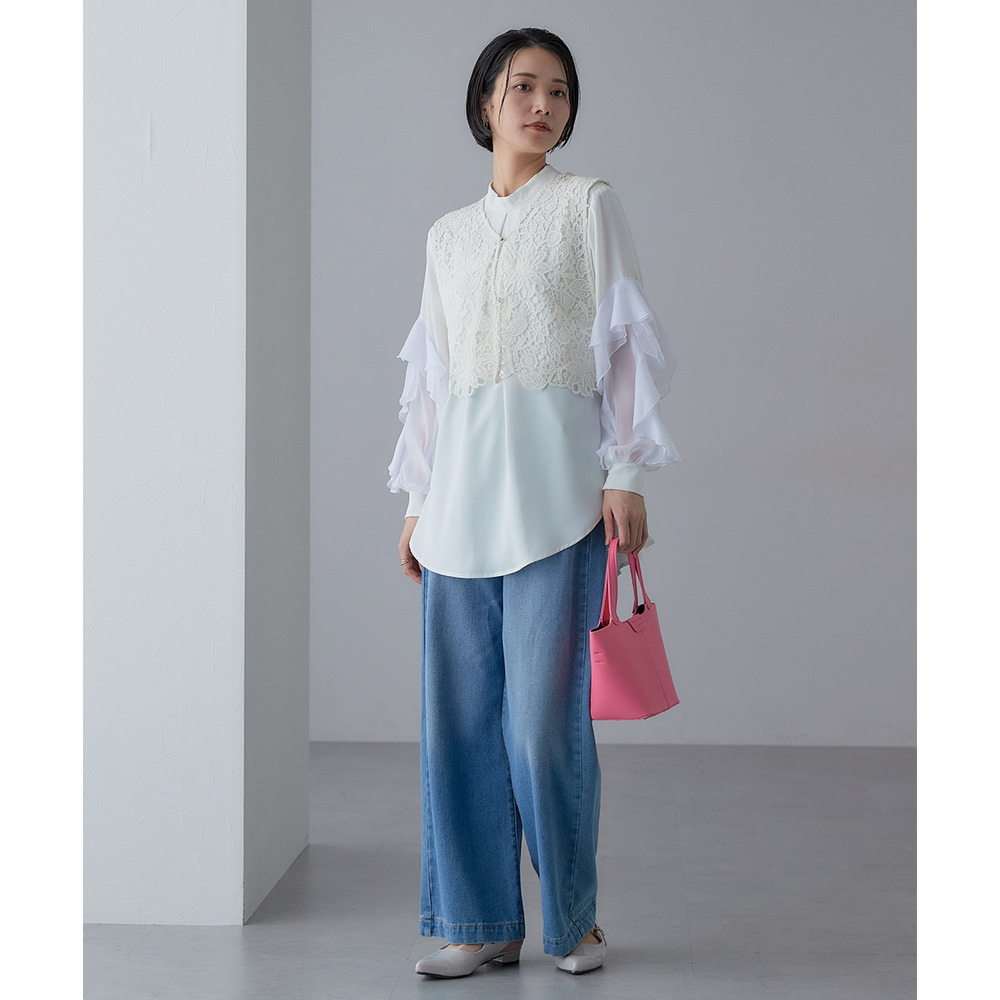 【入学式・卒業式・フォーマル】<単品>ラッフルデザイン袖ブラウス 大きいサイズ Callarus22